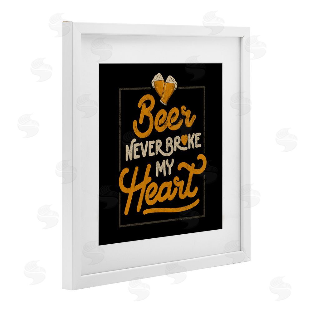EduEly Designs Beer Never Broke My Heart White Framed Print Under Glass Wall Art