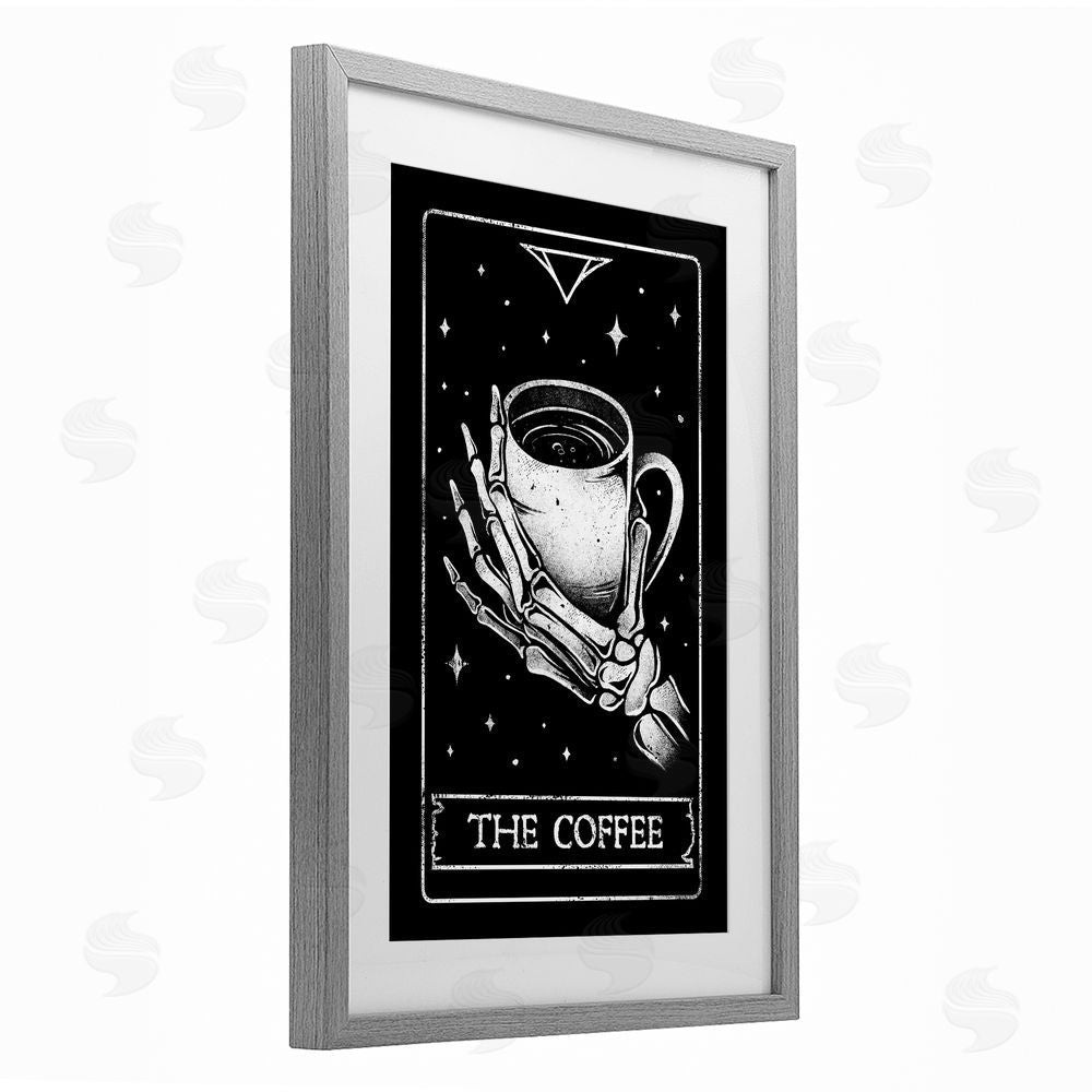 EduEly Designs The Coffee Tarot Card Gray Framed Print Under Glass Wall Art