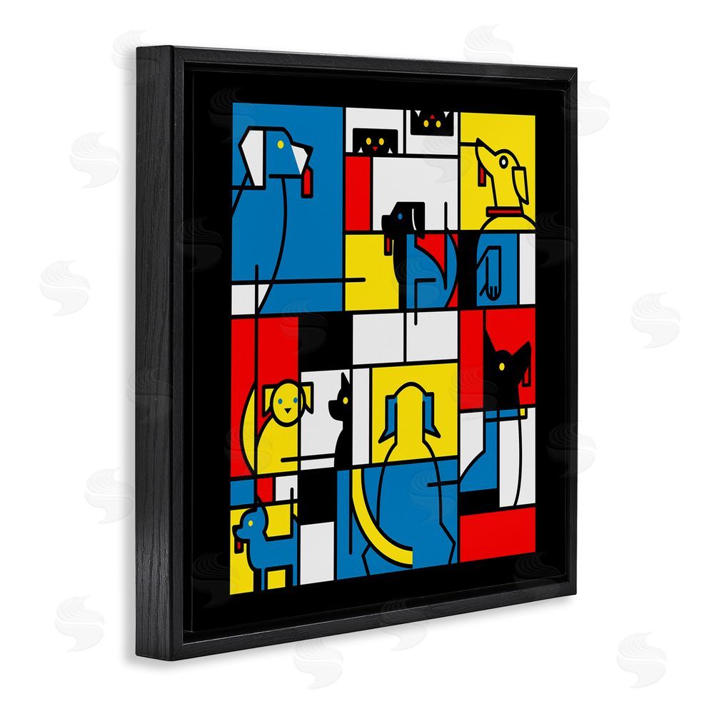 Tobe Fonseca Color Block Dogs Abstract Black Floating Frame Canvas Wall Art Print