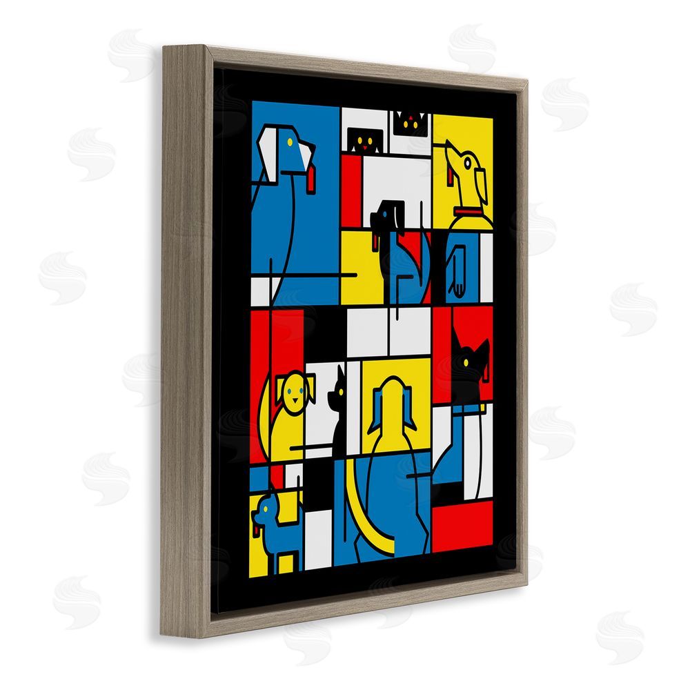 Tobe Fonseca Color Block Dogs Abstract Brown Floating Frame Canvas Wall Art Print