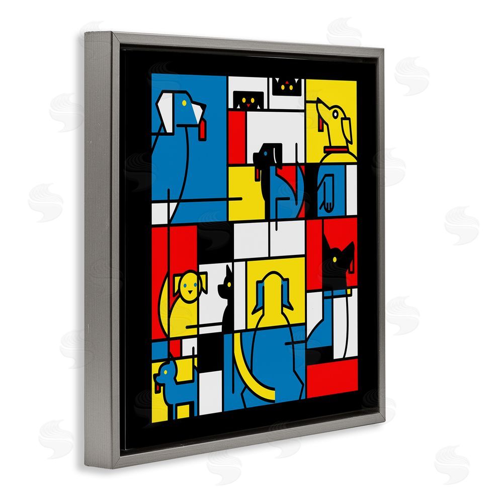 Tobe Fonseca Color Block Dogs Abstract Gray Floating Frame Canvas Wall Art Print