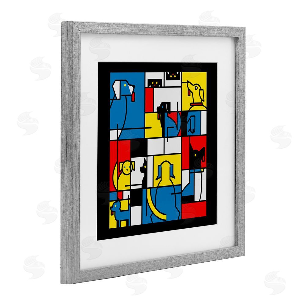 Tobe Fonseca Color Block Dogs Abstract Gray Framed Print Under Glass Wall Art