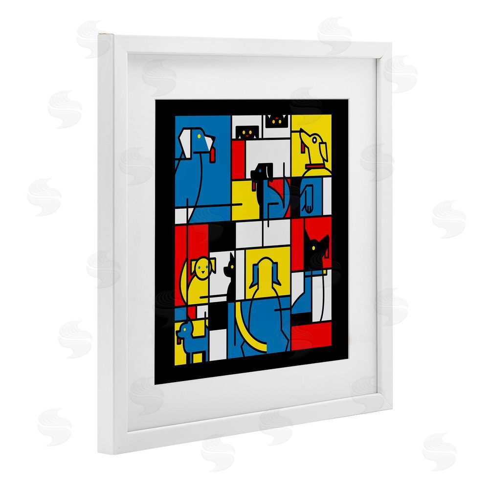Tobe Fonseca Color Block Dogs Abstract White Framed Print Under Glass Wall Art