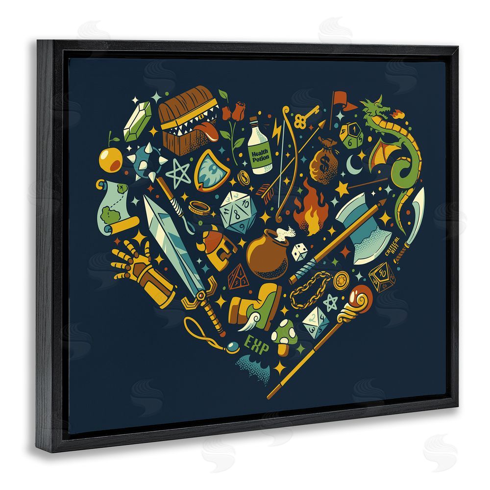 Tobe Fonseca Board Game RPG Trinkets Black Floating Frame Canvas Wall Art Print