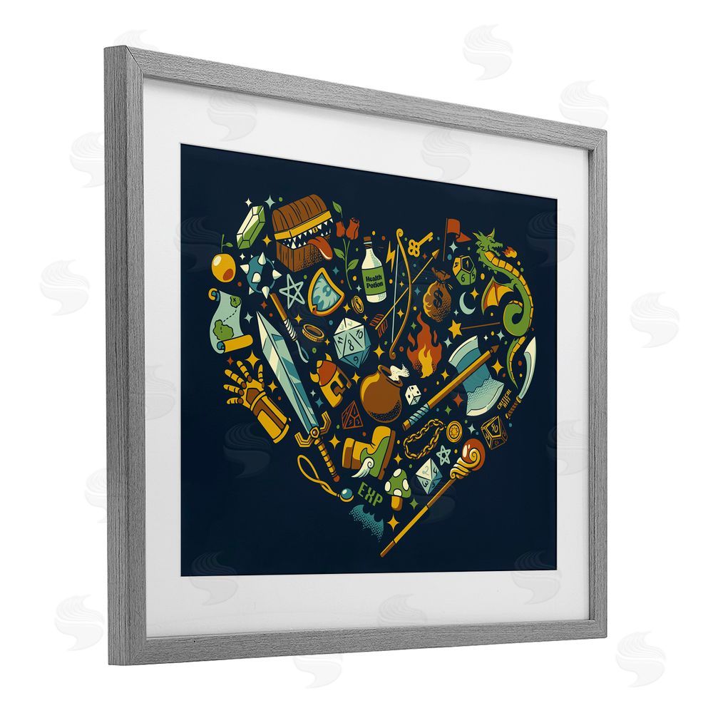 Tobe Fonseca Board Game RPG Trinkets Gray Framed Print Under Glass Wall Art