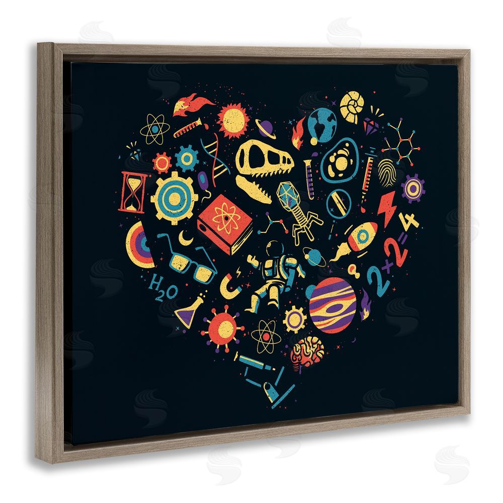 Tobe Fonseca Retro Science Heart Brown Floating Frame Canvas Wall Art Print