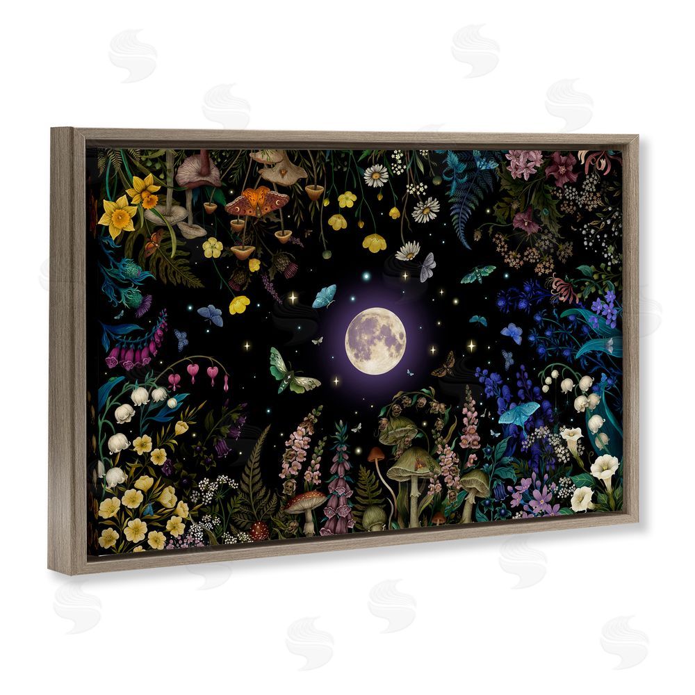 Episodic Drawings Night Garden with Moth Brown Floating Frame Canvas Wall Art Print