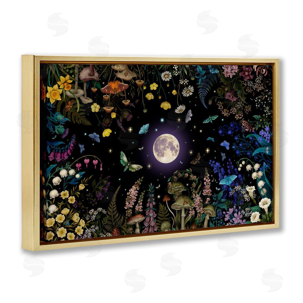 Episodic Drawings Night Garden with Moth Gold Floating Frame Canvas Wall Art Print