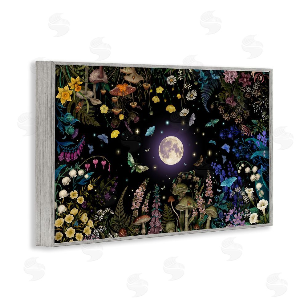 Episodic Drawings Night Garden with Moth Gray Framed Giclee Wall Art Print