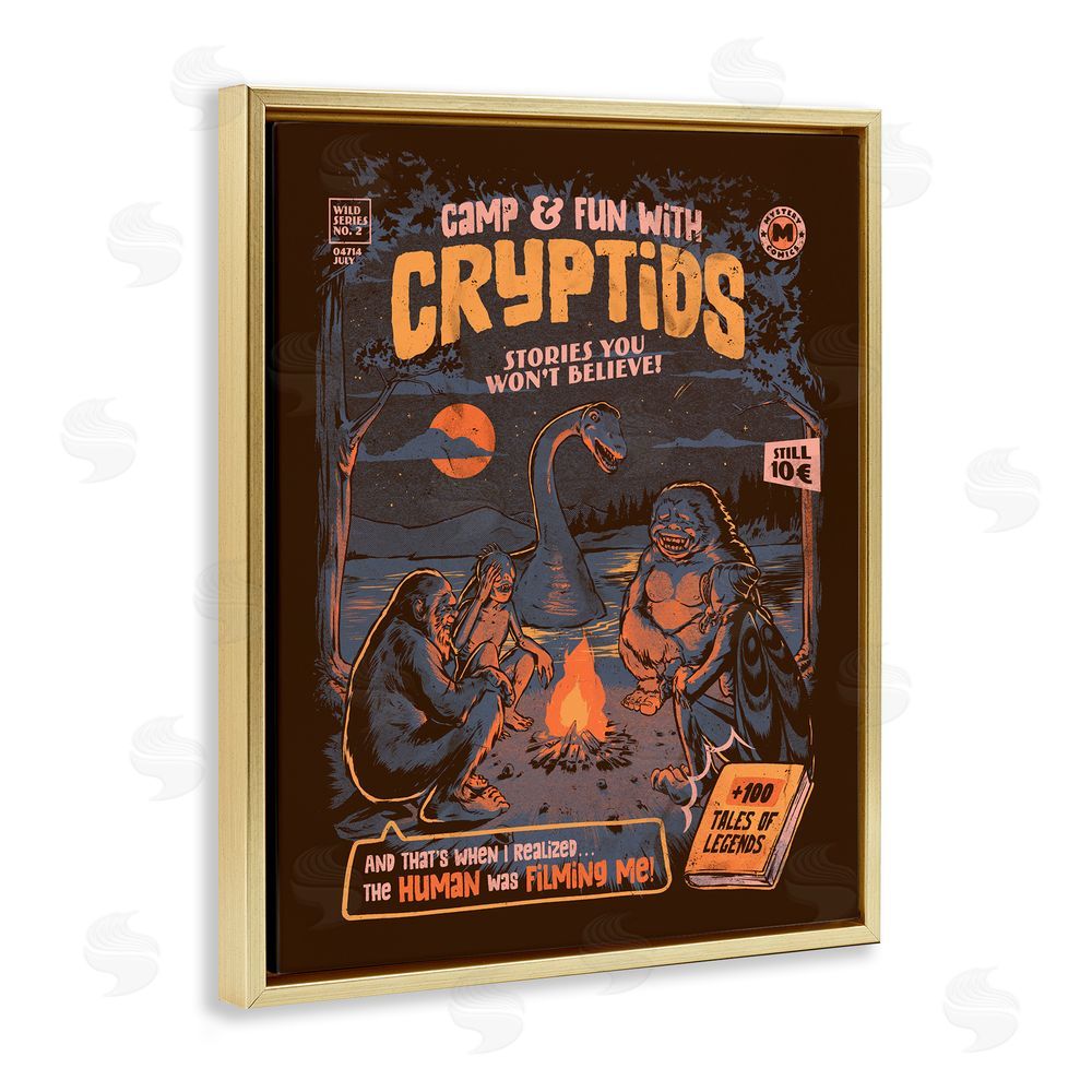 EduEly Designs Cryptid Camp Humor Gold Floating Frame Canvas Wall Art Print