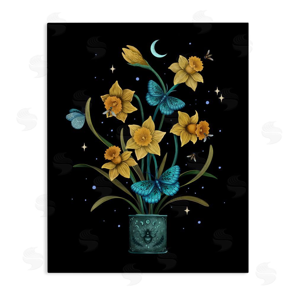 Episodic Drawings Mystical March Daffodils Stretched Canvas Wall Art Print
