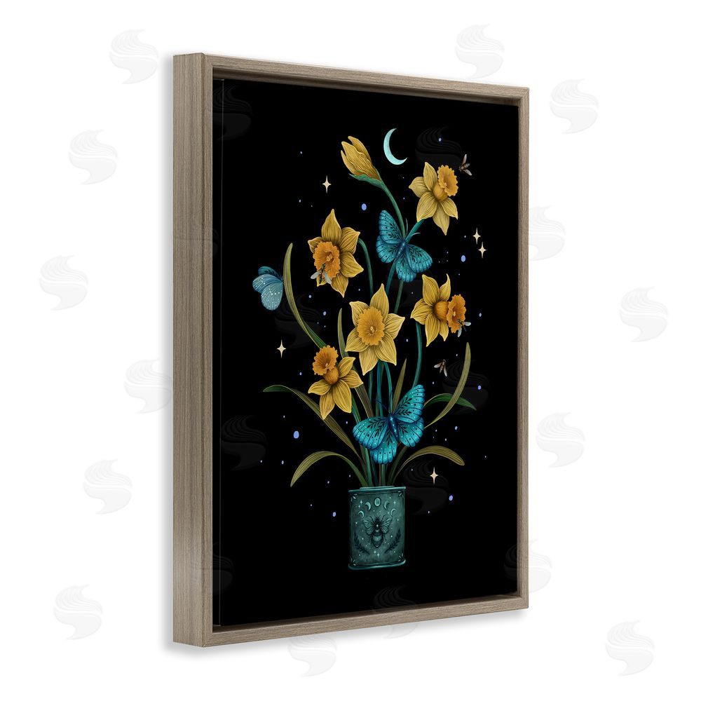 Episodic Drawings Mystical March Daffodils Brown Floating Frame Canvas Wall Art Print