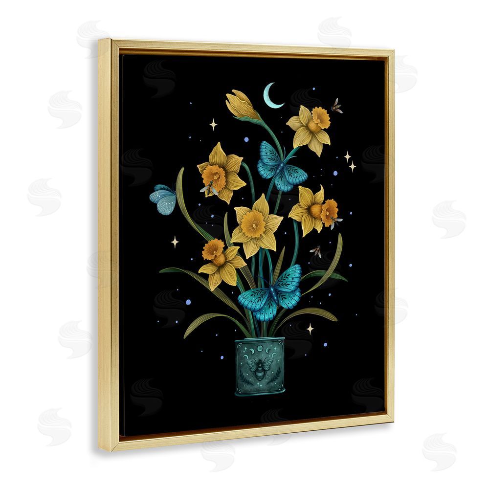 Episodic Drawings Mystical March Daffodils Gold Floating Frame Canvas Wall Art Print