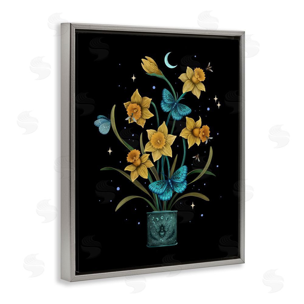 Episodic Drawings Mystical March Daffodils Gray Floating Frame Canvas Wall Art Print