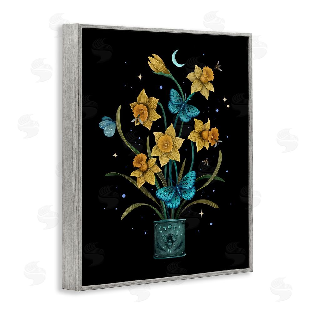 Episodic Drawings Mystical March Daffodils Gray Framed Giclee Wall Art Print