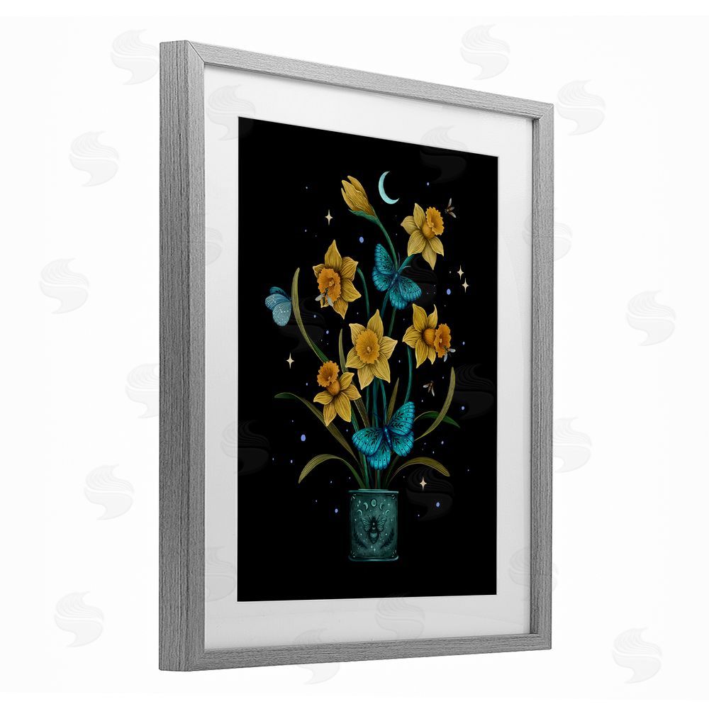 Episodic Drawings Mystical March Daffodils Gray Framed Print Under Glass Wall Art