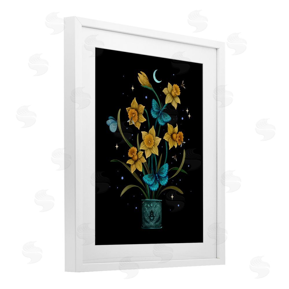 Episodic Drawings Mystical March Daffodils White Framed Print Under Glass Wall Art