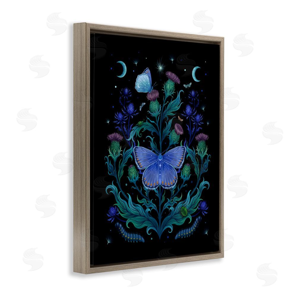 Episodic Drawings Thistles & Insects at Night Brown Floating Frame Canvas Wall Art Print