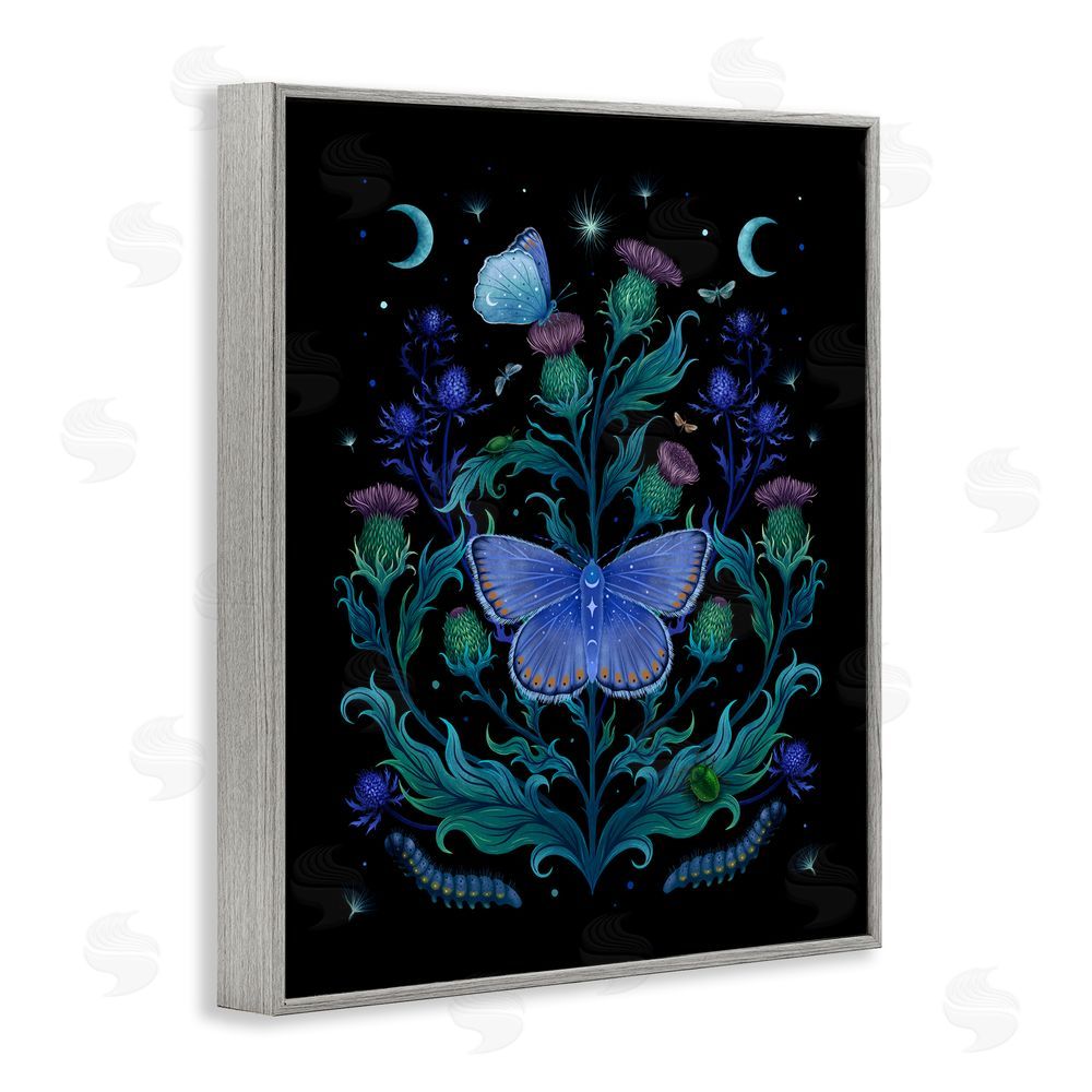 Episodic Drawings Thistles & Insects at Night Gray Framed Giclee Wall Art Print