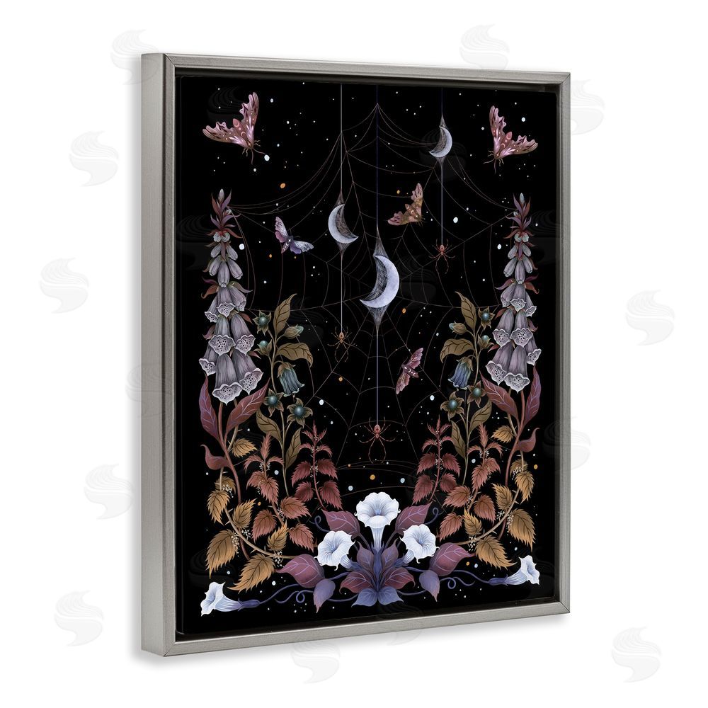Episodic Drawings Witch Garden with Spider Webs Gray Floating Frame Canvas Wall Art Print