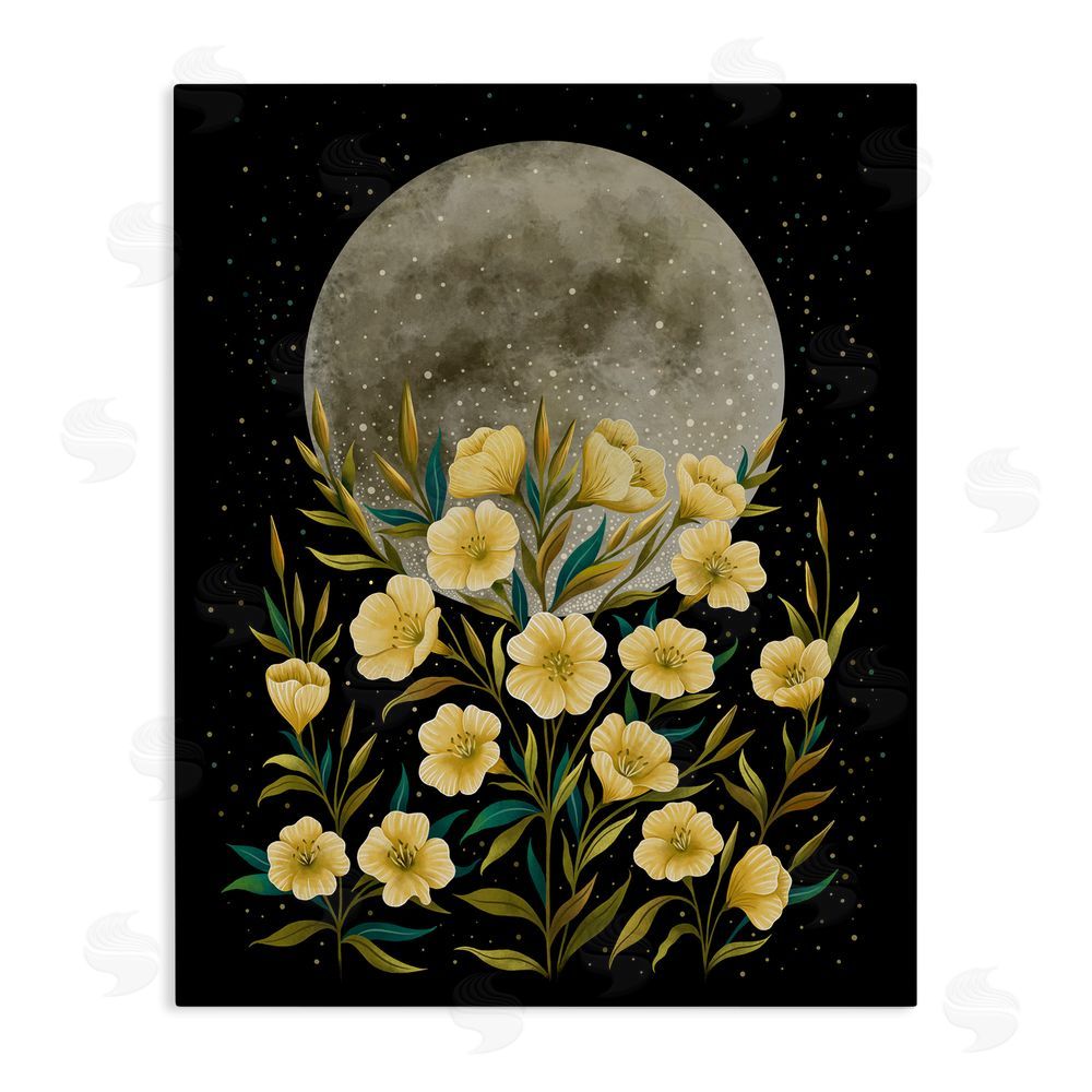 Episodic Drawings Moon Greeting Yellow Flowers Stretched Canvas Wall Art Print
