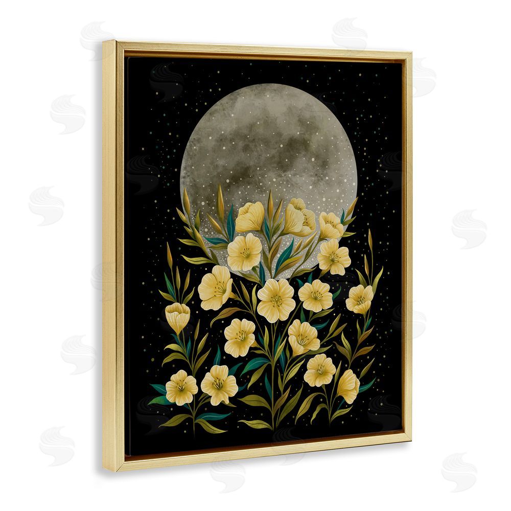Episodic Drawings Moon Greeting Yellow Flowers Gold Floating Frame Canvas Wall Art Print