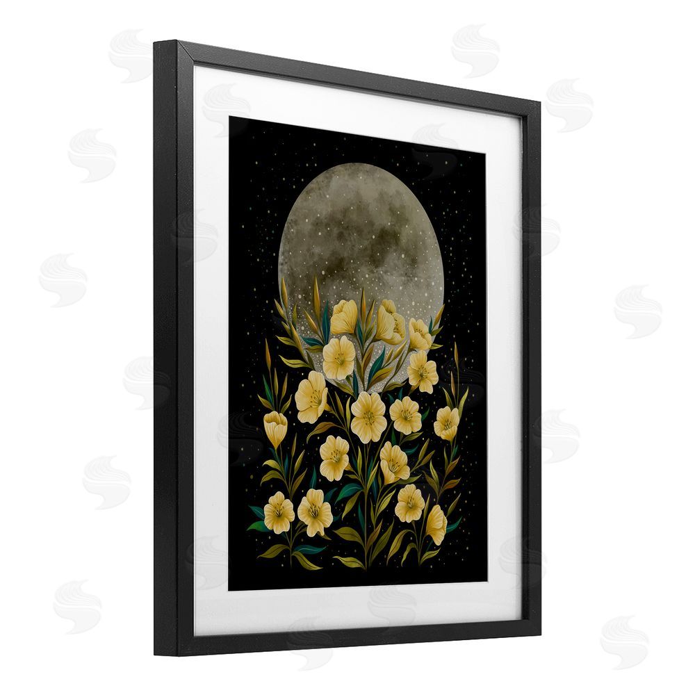 Episodic Drawings Moon Greeting Yellow Flowers Black Framed Print Under Glass Wall Art