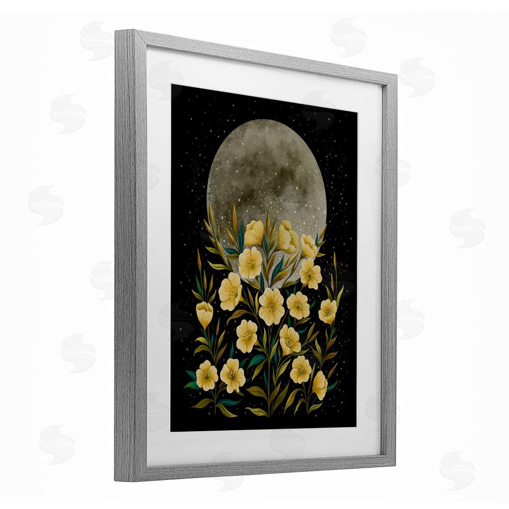 Episodic Drawings Moon Greeting Yellow Flowers Gray Framed Print Under Glass Wall Art