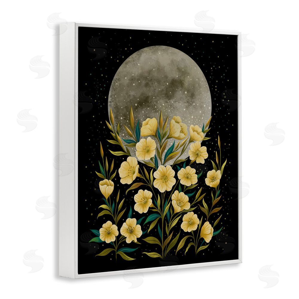 Episodic Drawings Moon Greeting Yellow Flowers White Framed Giclee Wall Art Print