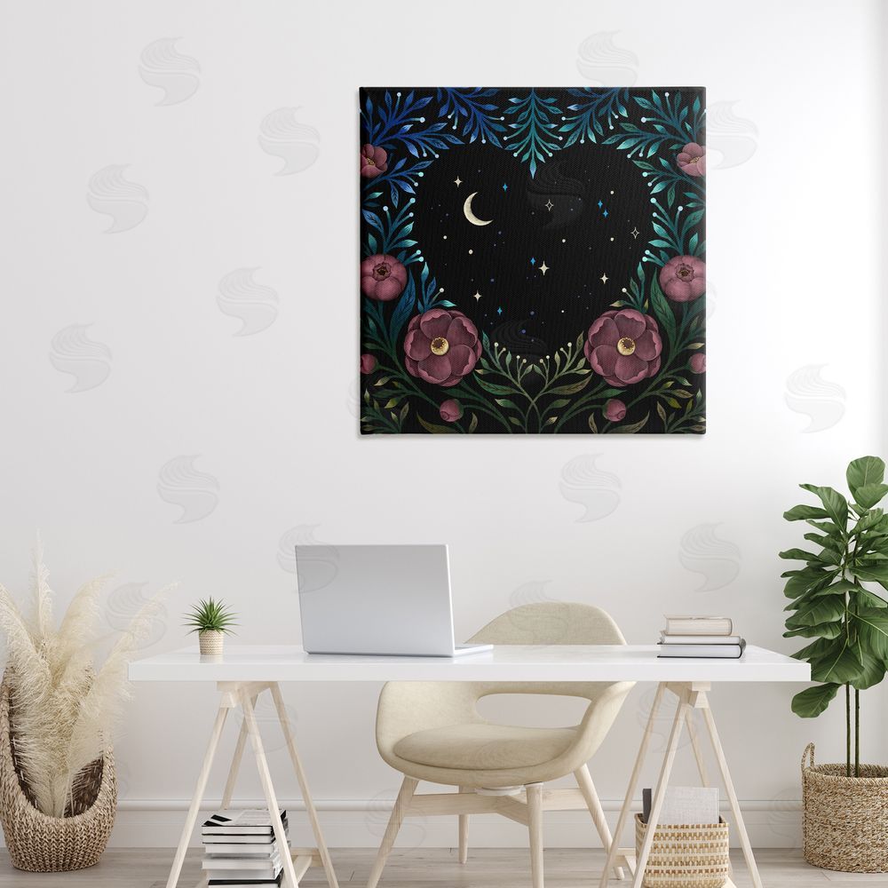 Episodic Drawings Heart Night Sky Garden Stretched Canvas Wall Art in Room