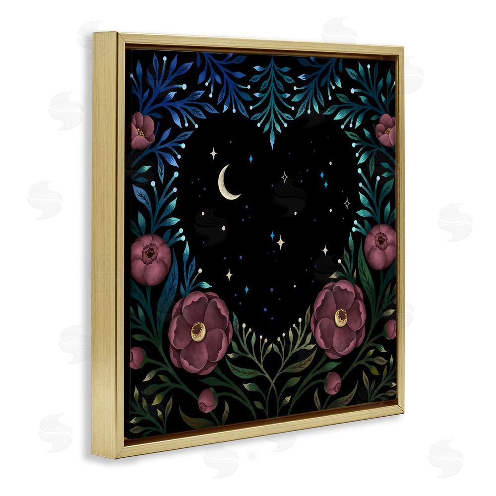 Episodic Drawings Heart Night Sky Garden Gold Floating Frame Canvas Wall Art Print
