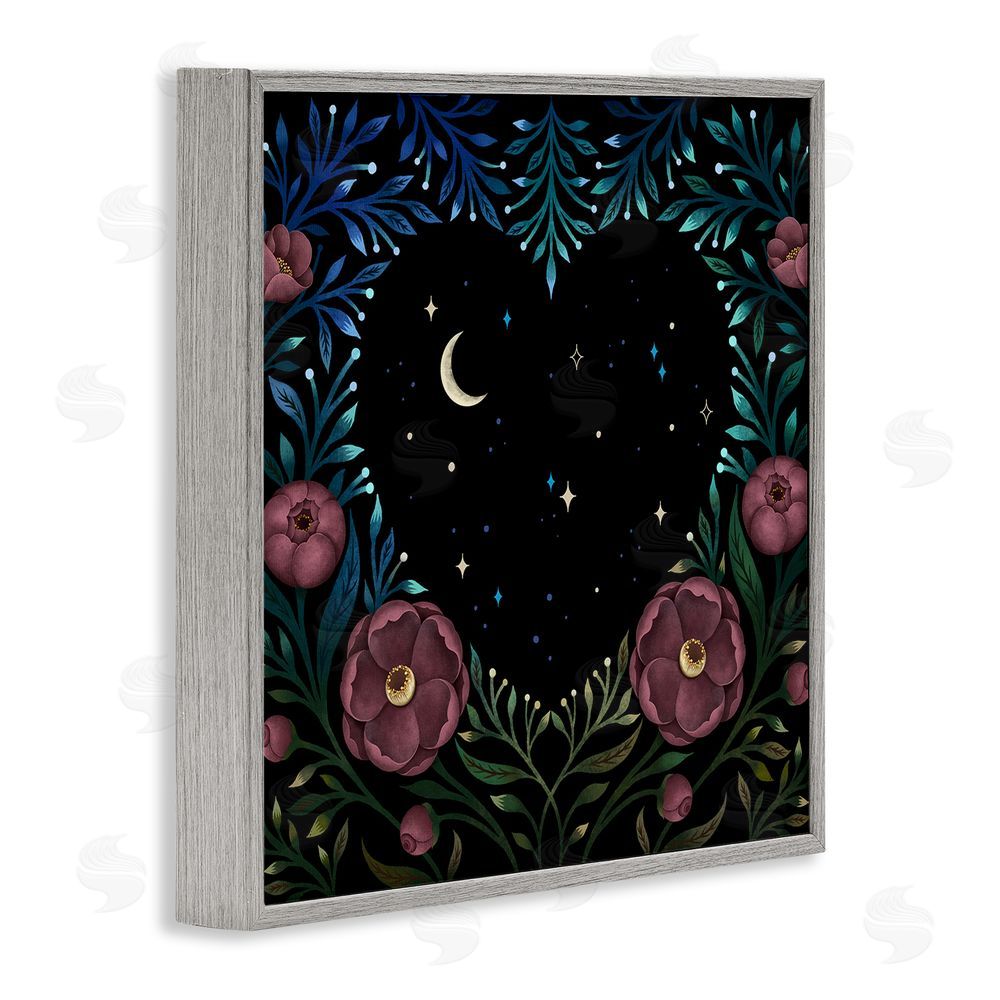 Episodic Drawings Heart Night Sky Garden Gray Framed Giclee Wall Art Print