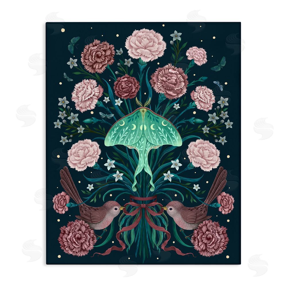 Episodic Drawings January Carnations & Moth Stretched Canvas Wall Art Print