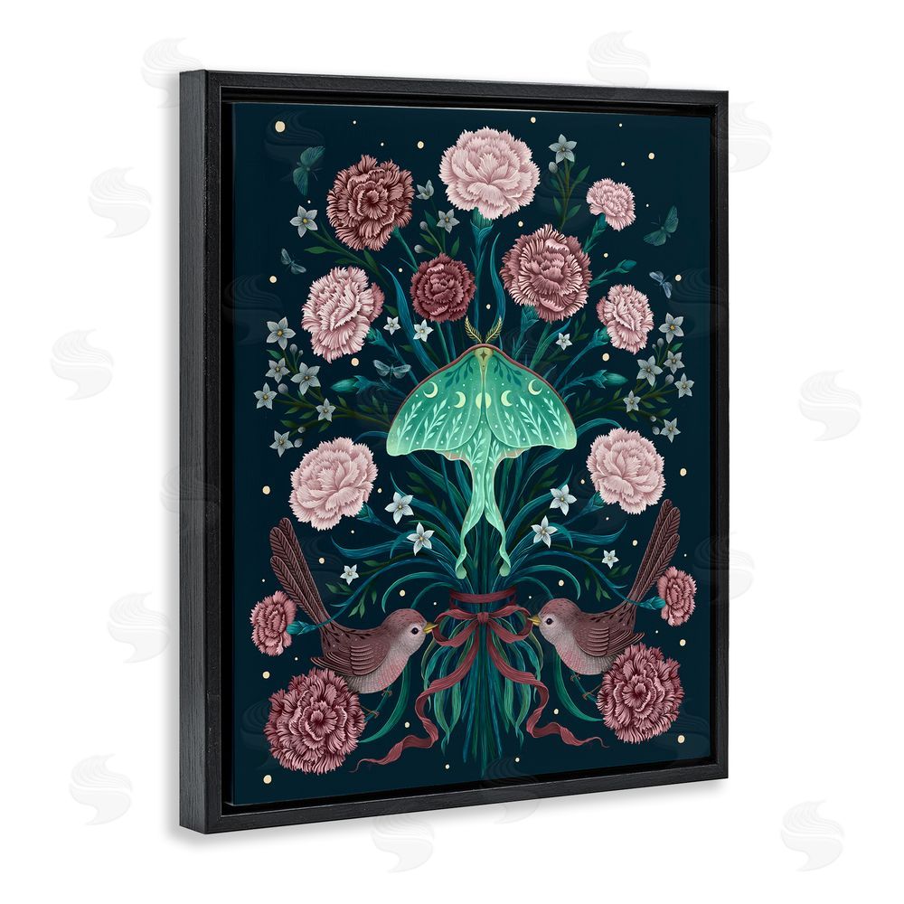 Episodic Drawings January Carnations & Moth Black Floating Frame Canvas Wall Art Print