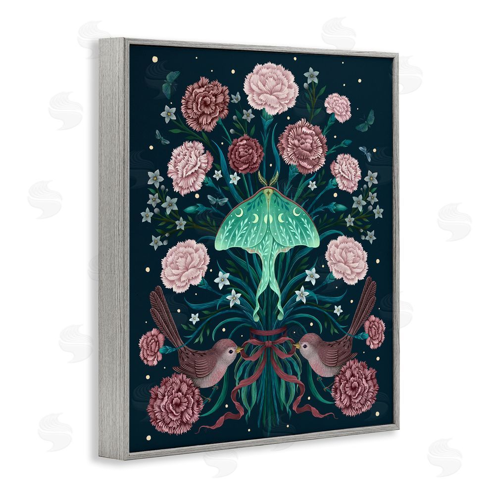 Episodic Drawings January Carnations & Moth Gray Framed Giclee Wall Art Print