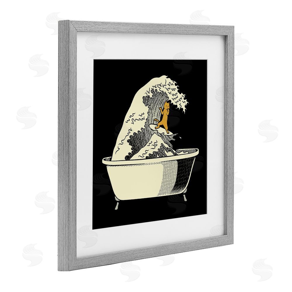 Tobe Fonseca Kanagawa Bathtub Cat Gray Framed Print Under Glass Wall Art