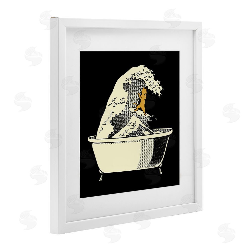 Tobe Fonseca Kanagawa Bathtub Cat White Framed Print Under Glass Wall Art