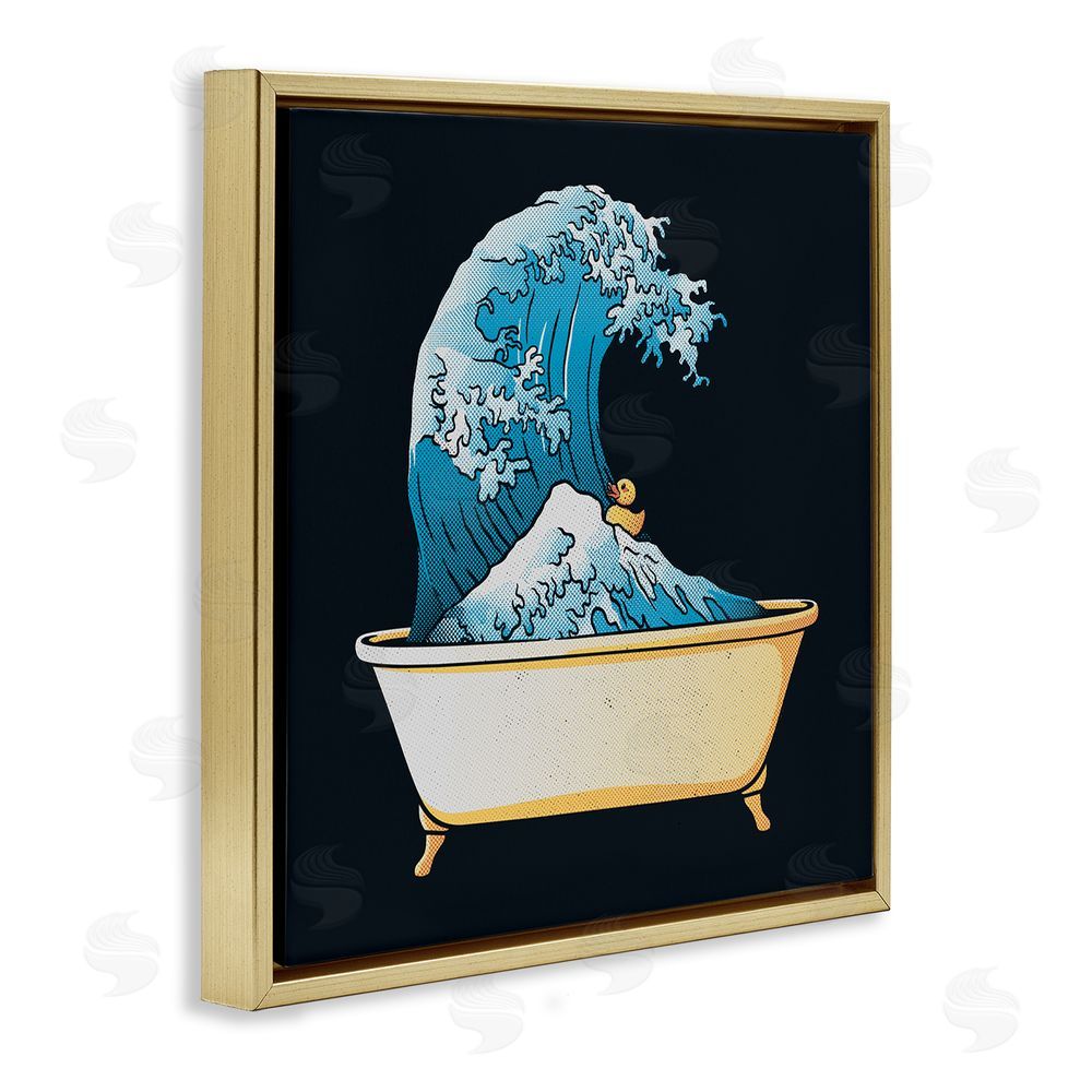 Tobe Fonseca Bathtub with Kanagawa Wave Gold Floating Frame Canvas Wall Art Print