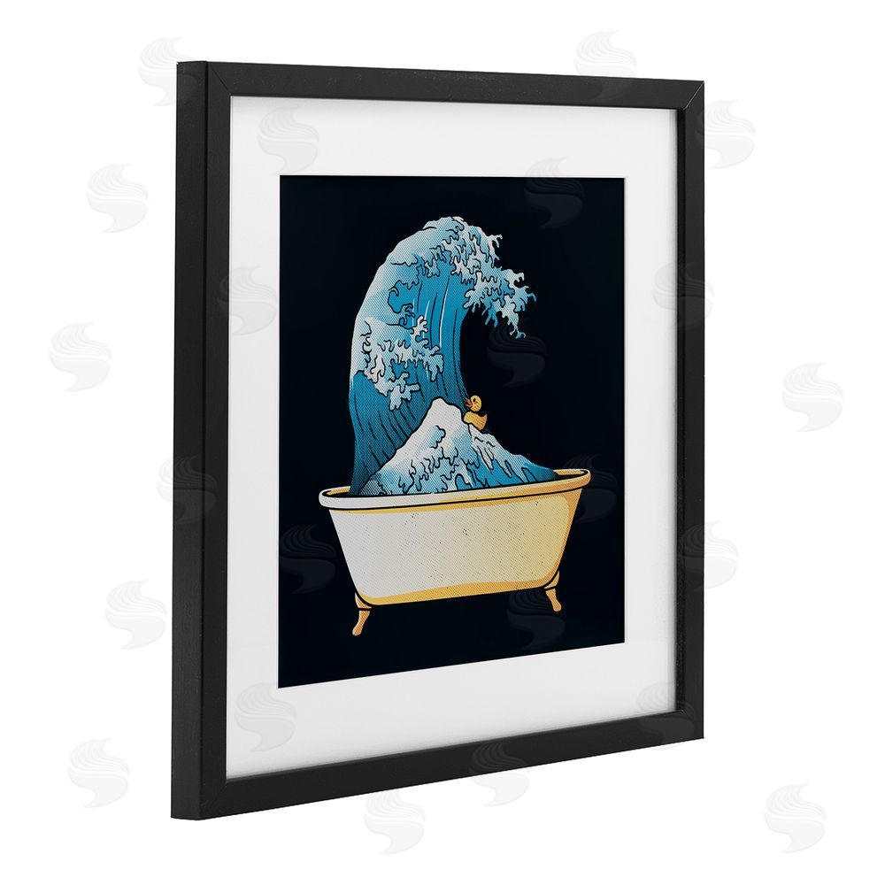 Tobe Fonseca Bathtub with Kanagawa Wave Black Framed Print Under Glass Wall Art