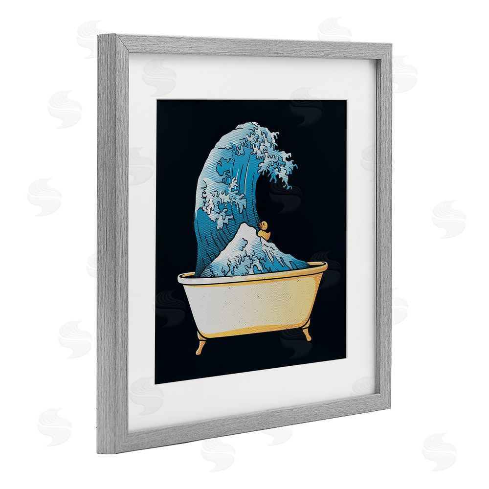 Tobe Fonseca Bathtub with Kanagawa Wave Gray Framed Print Under Glass Wall Art