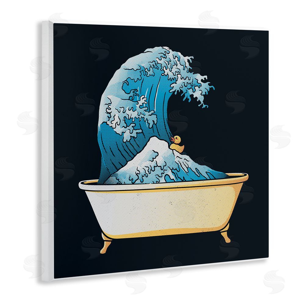 Tobe Fonseca Bathtub with Kanagawa Wave Wooden Wall Plaque Art Print