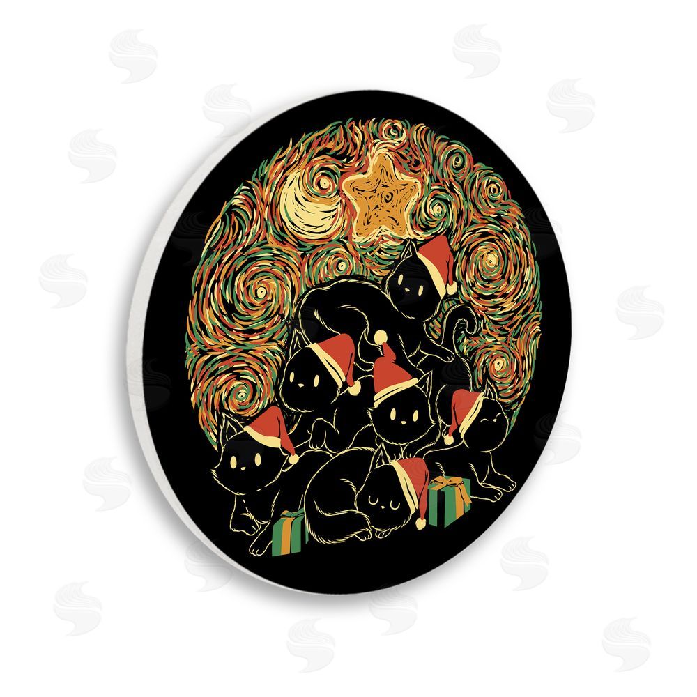 Tobe Fonseca Christmas Cats with Swirled Sky Wooden Wall Plaque Art Print