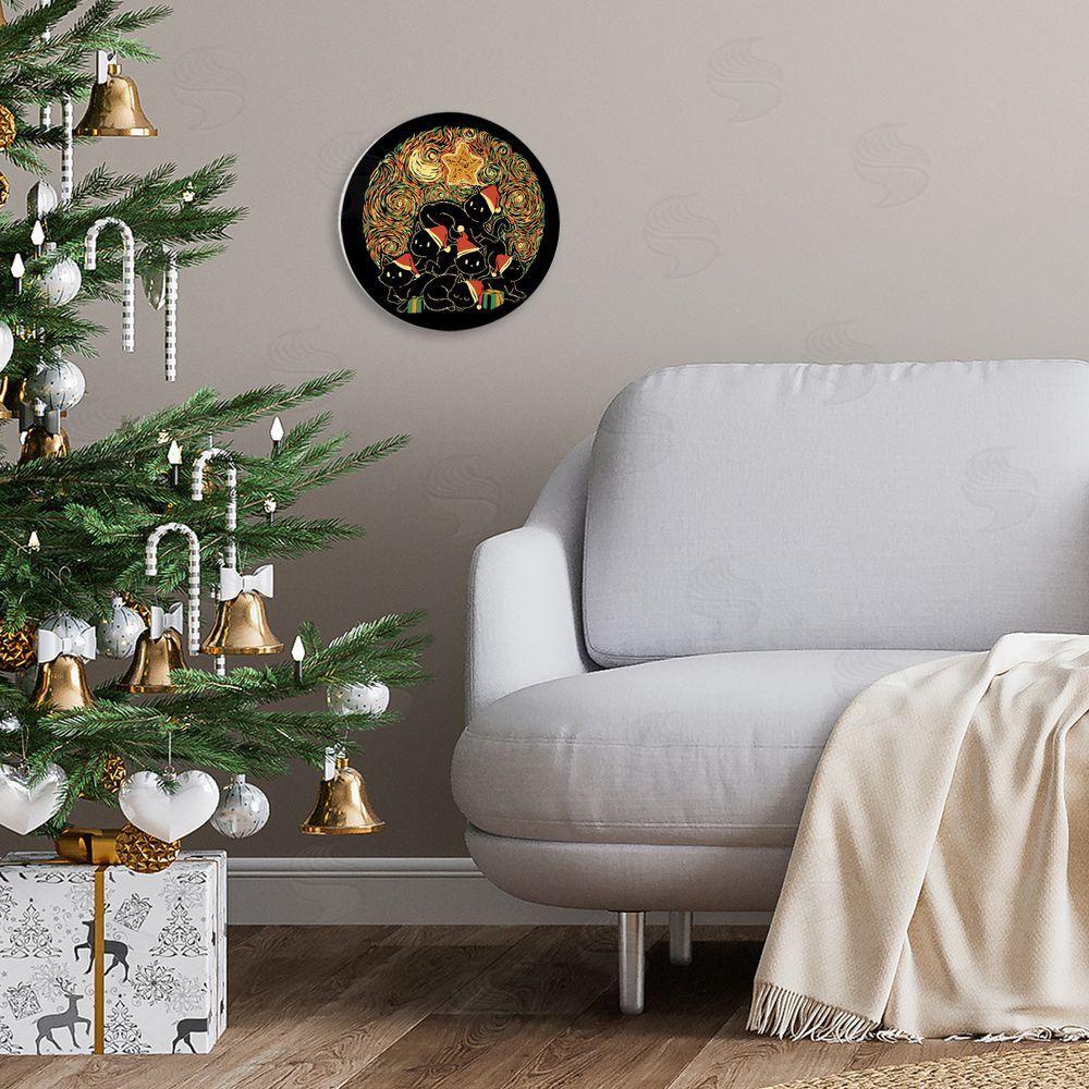 Tobe Fonseca Christmas Cats with Swirled Sky Wooden Wall Plaque Art Print in Room