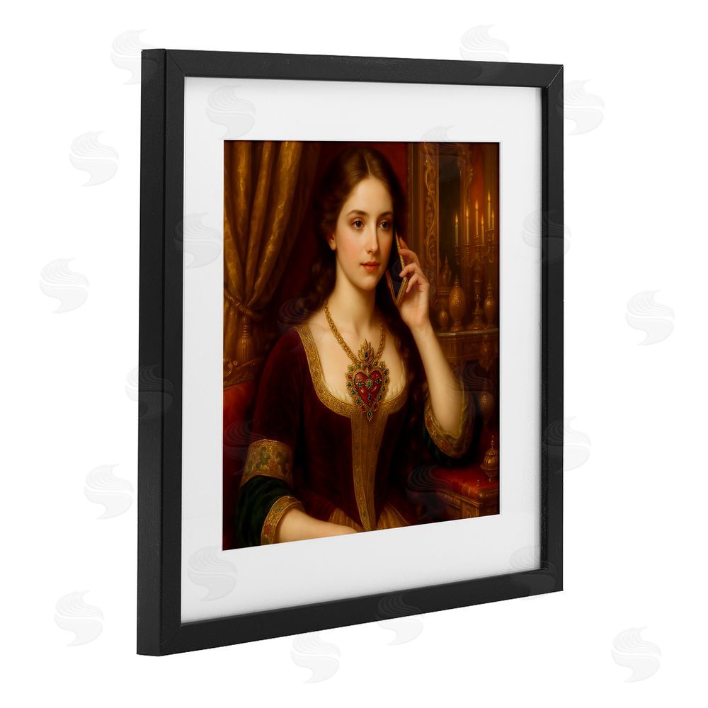 Grotto Studios Rococo Woman with Cell Phone Black Framed Print Under Glass Wall Art
