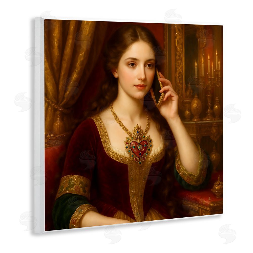 Grotto Studios Rococo Woman with Cell Phone Wall Plaque Art Print