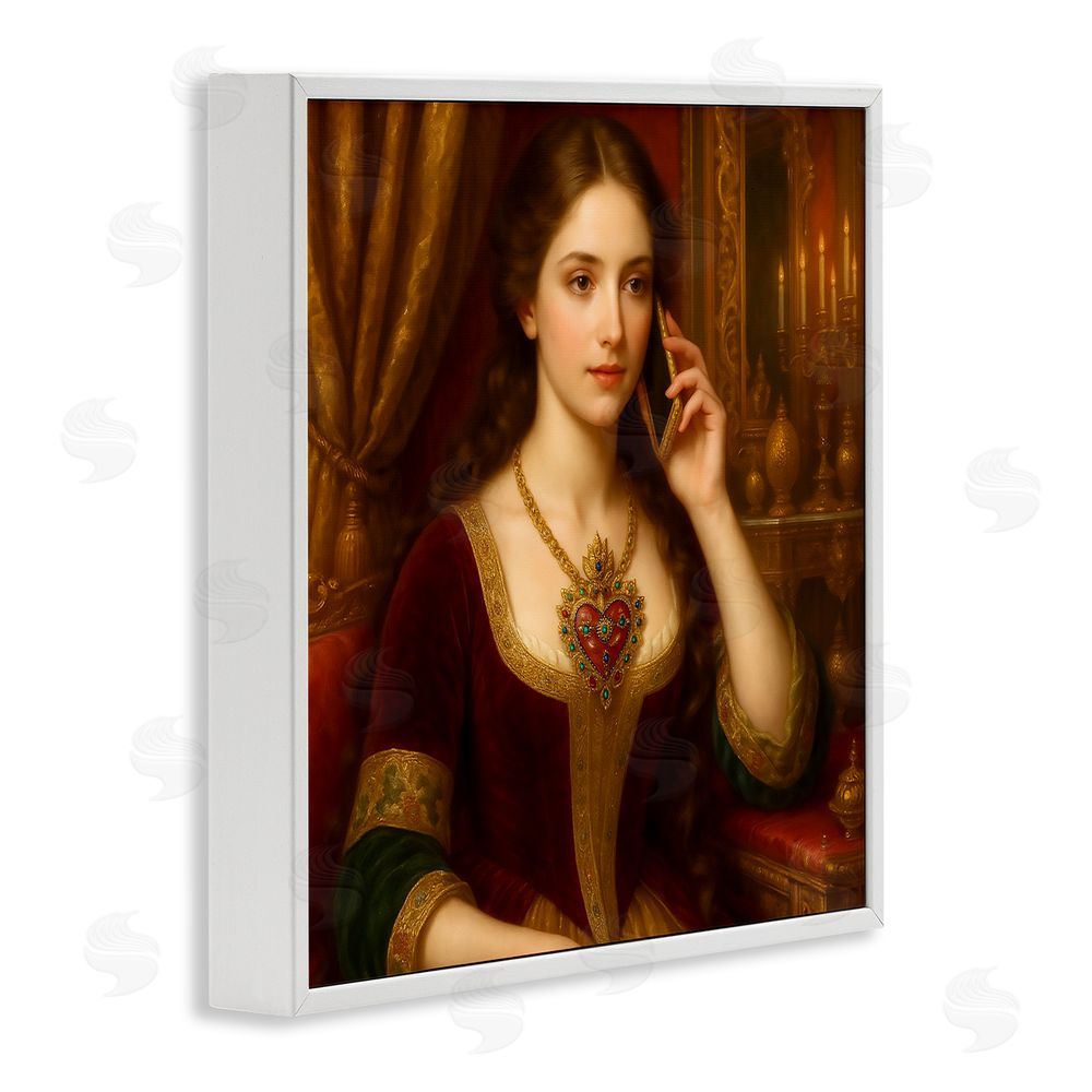 Grotto Studios Rococo Woman with Cell Phone White Framed Giclee Wall Art Print