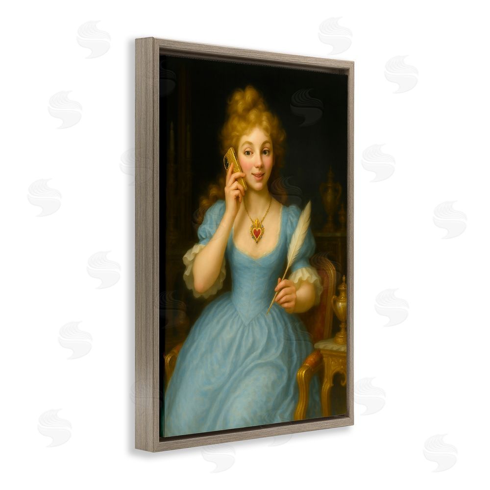 Grotto Studios May I Take A Message Brown Floating Frame Canvas Wall Art Print