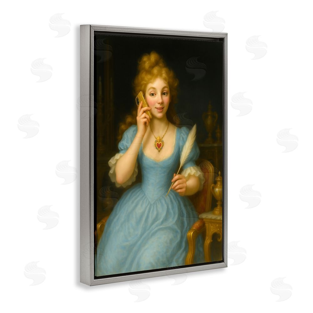 Grotto Studios May I Take A Message Gray Floating Frame Canvas Wall Art Print