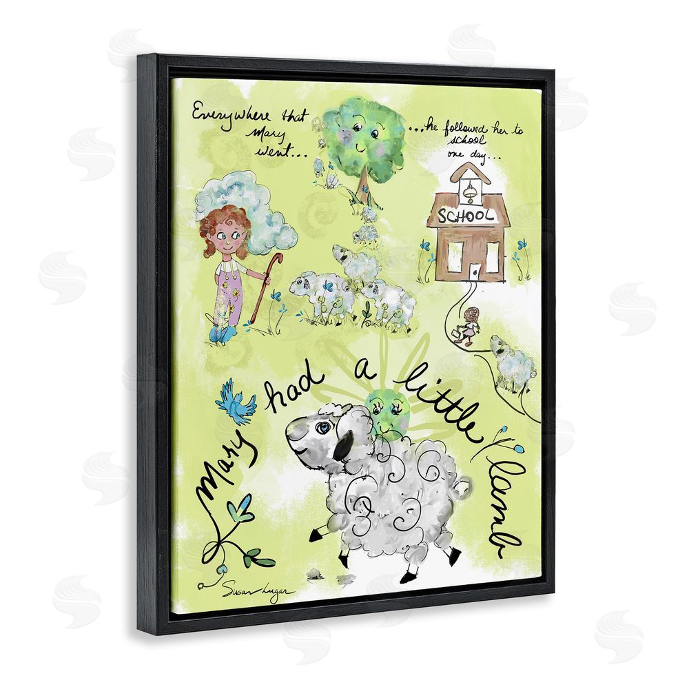 Susan Lugar Little Lamb Nursery Rhyme Black Floating Frame Canvas Wall Art Print