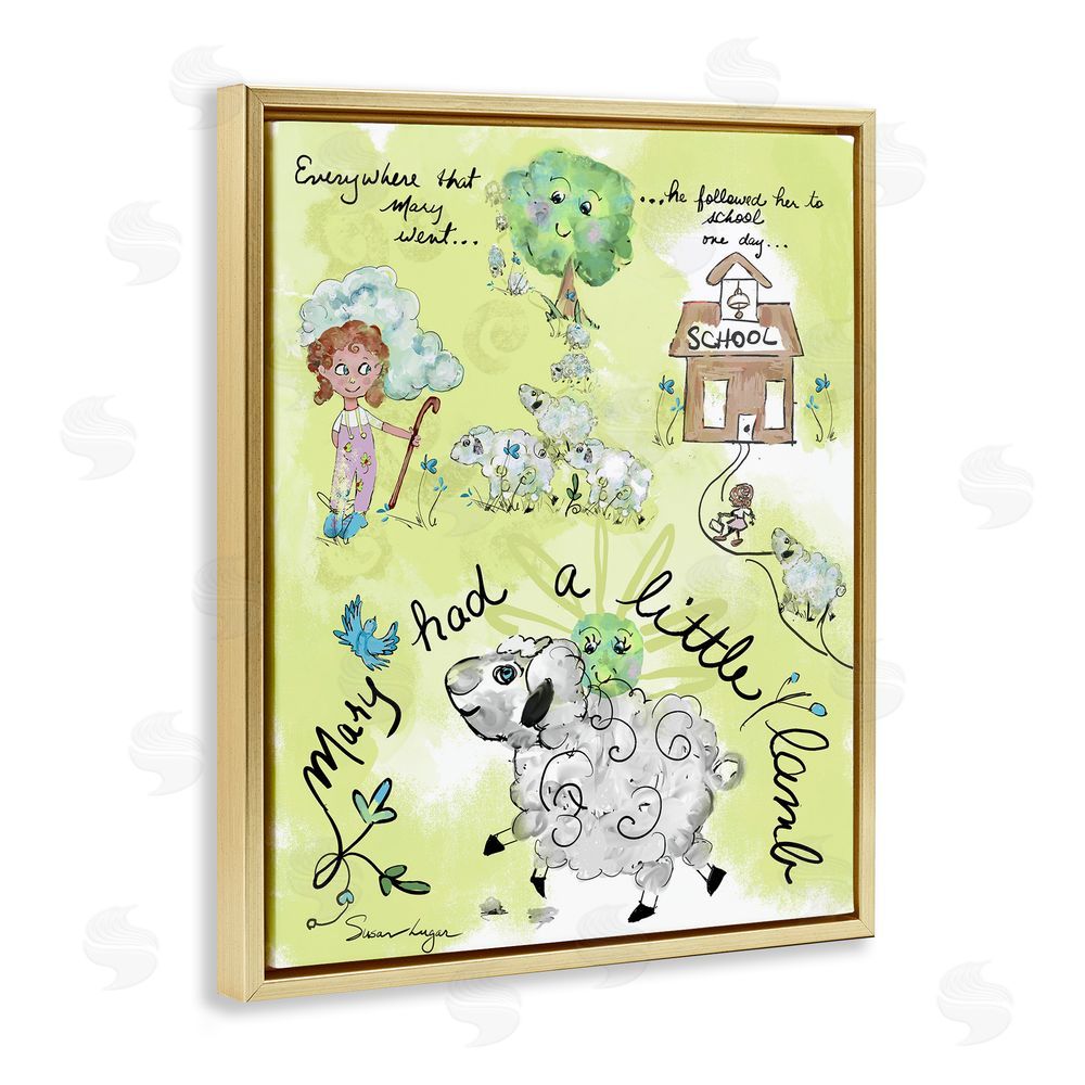Susan Lugar Little Lamb Nursery Rhyme Gold Floating Frame Canvas Wall Art Print
